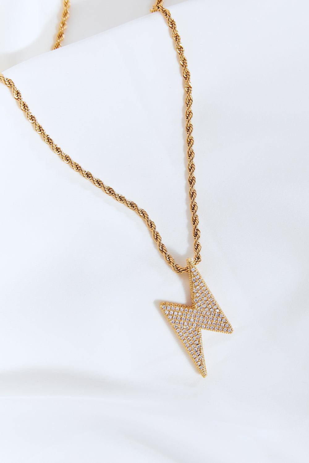 GNJ MANUFACTURING Cubic Zirconia Lightning Pendant Necklace - Trendsi