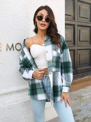 Plaid Button Up Collared Neck Long Sleeve Shirt - Trendsi
