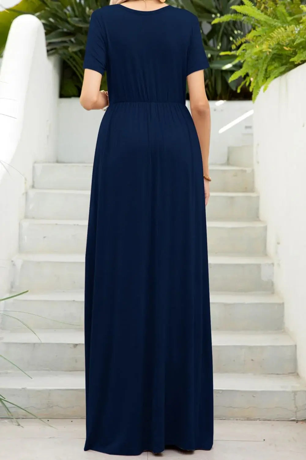 Round Neck Maxi Tee Dress with Pockets - Trendsi - Flyclothing LLC