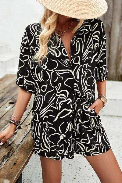 Printed Button Up Shirt and Shorts Set - Trendsi - Flyclothing LLC