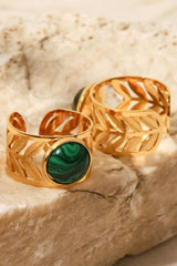 18k Gold Plated Malachite Leaf Ring - Trendsi - Flyclothing LLC