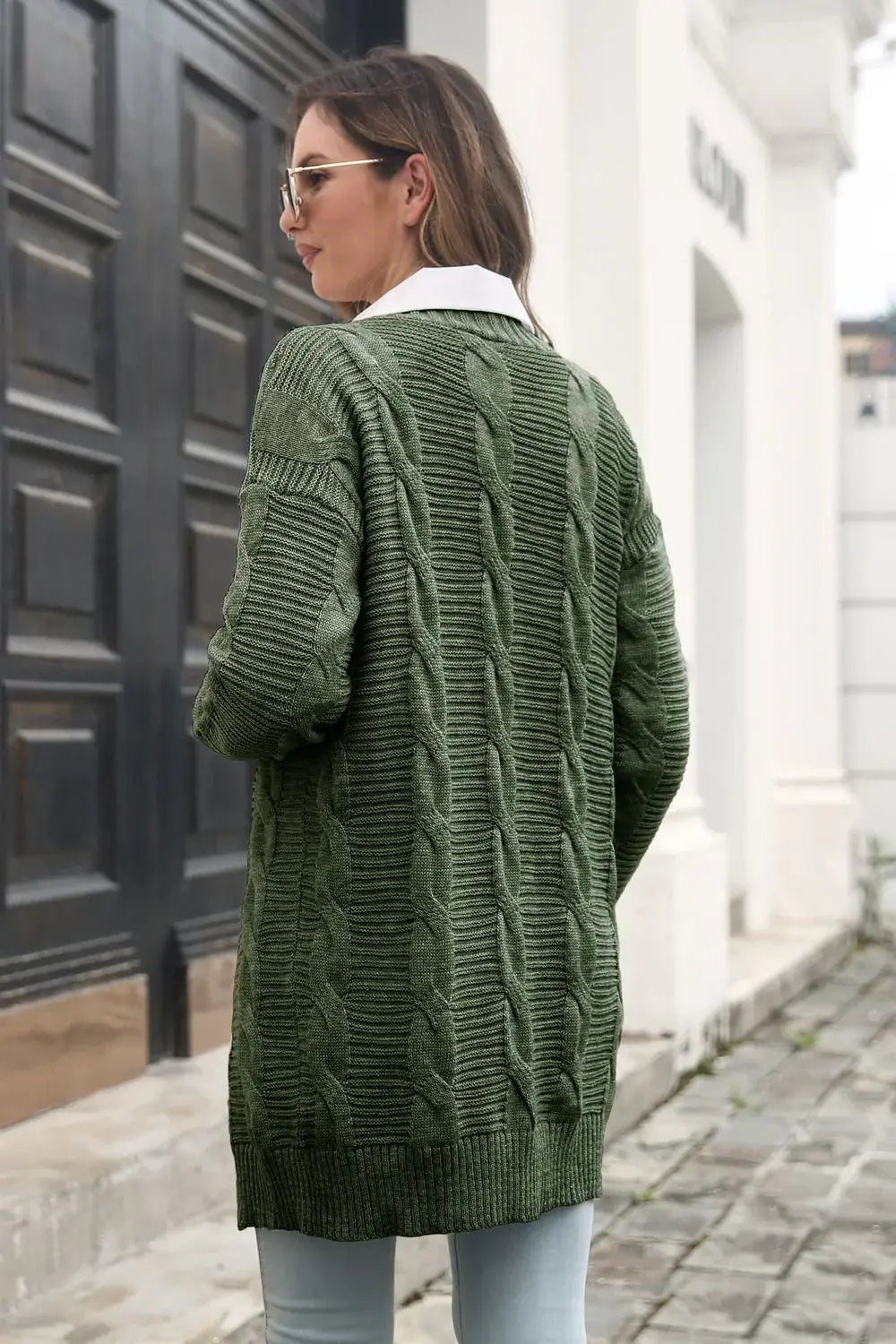 Open Front Cable-Knit Cardigan - Trendsi - Flyclothing LLC