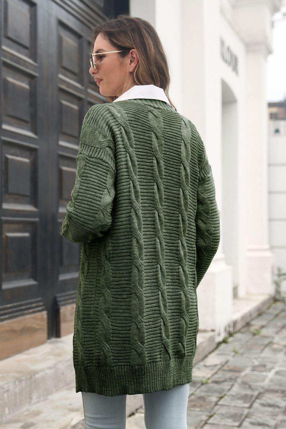 Open Front Cable-Knit Cardigan - Trendsi - Flyclothing LLC