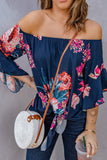 Printed Off-Shoulder Flounce Sleeve Top - Trendsi