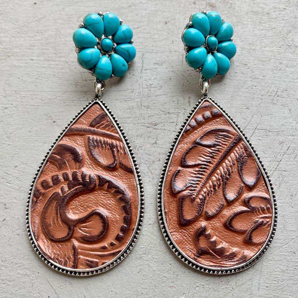 Turquoise Flower Teardrop Earrings - Trendsi - Flyclothing LLC