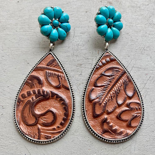 Turquoise Flower Teardrop Earrings - Flyclothing LLC