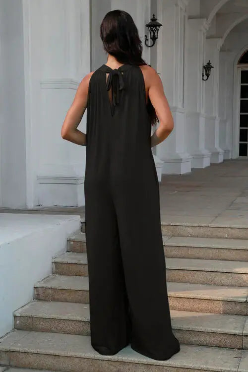 Double Take Full Size Tie Back Cutout Sleeveless Jumpsuit - Trendsi - Flyclothing LLC