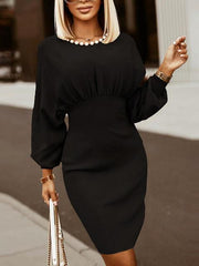 Round Neck Lantern Sleeve Dress - Trendsi