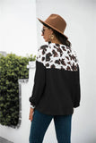 Animal Print Color Block Waffle-Knit Top - Trendsi