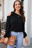 Tied Asymmetrical Neck Cold-Shoulder Blouse - Trendsi - Flyclothing LLC