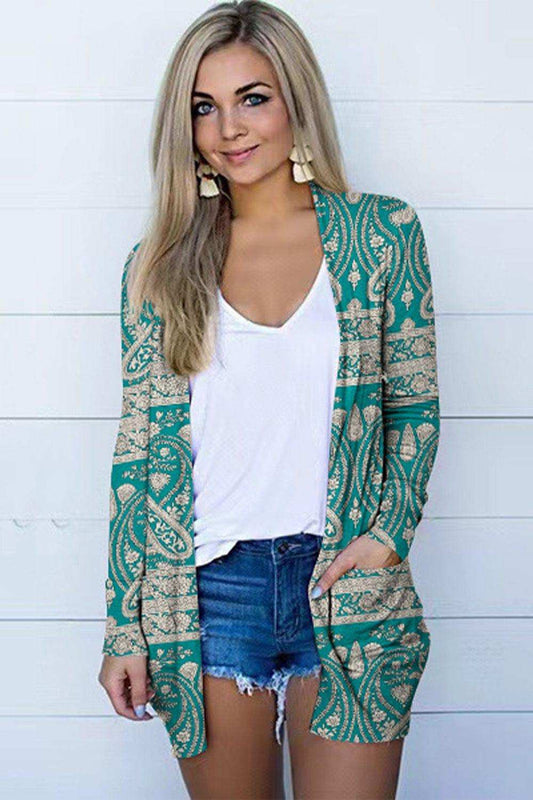 Printed Long Sleeve Cardigan - Trendsi - Flyclothing LLC