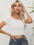 Cable-Knit Round Neck Short Sleeve Knit Top - Trendsi - Flyclothing LLC