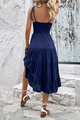 Tie-Shoulder Tiered Midi Dress - Trendsi - Flyclothing LLC