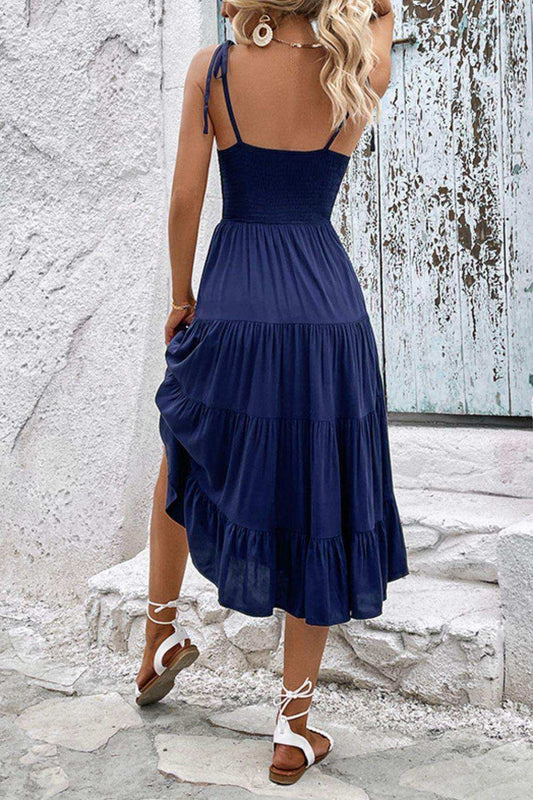 Tie-Shoulder Tiered Midi Dress - Trendsi - Flyclothing LLC