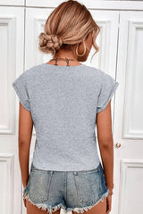 Tied Round Neck Crop Tee - Trendsi - Flyclothing LLC