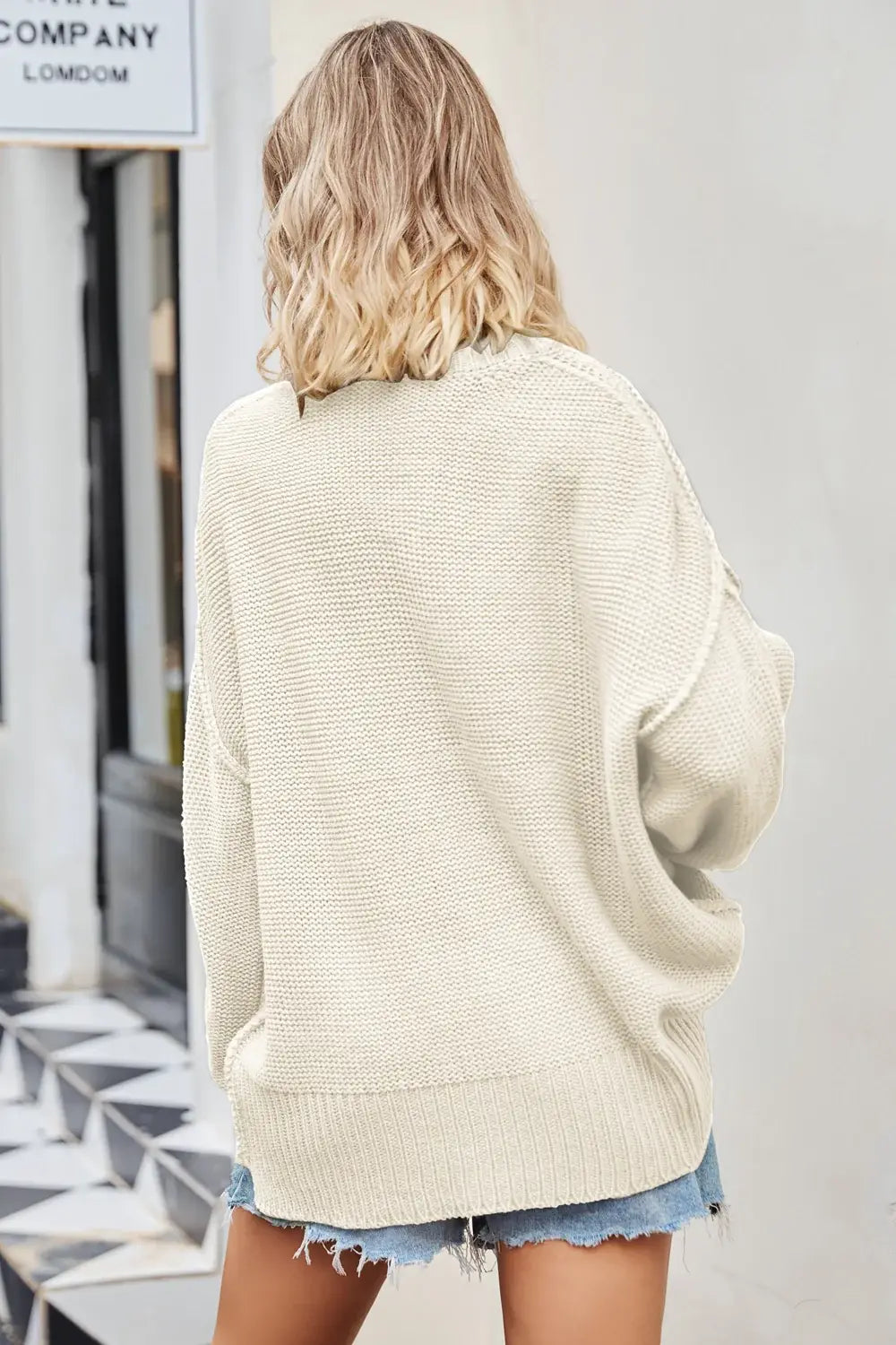 V-Neck Ribbed Dropped Shoulder Knit Top - Trendsi - Flyclothing LLC