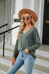 V-Neck Long Sleeve T-Shirt - Trendsi - Flyclothing LLC