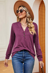 Notched Long Sleeve T-Shirt - Trendsi - Flyclothing LLC