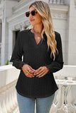 Eyelet Notched Lantern Sleeve T-Shirt - Trendsi - Flyclothing LLC