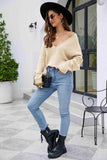 V-Neck Drop Shoulder Long Sleeve Knit Top - Trendsi - Flyclothing LLC