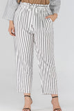 Full Size Striped Paperbag Waist Cropped Pants - Trendsi
