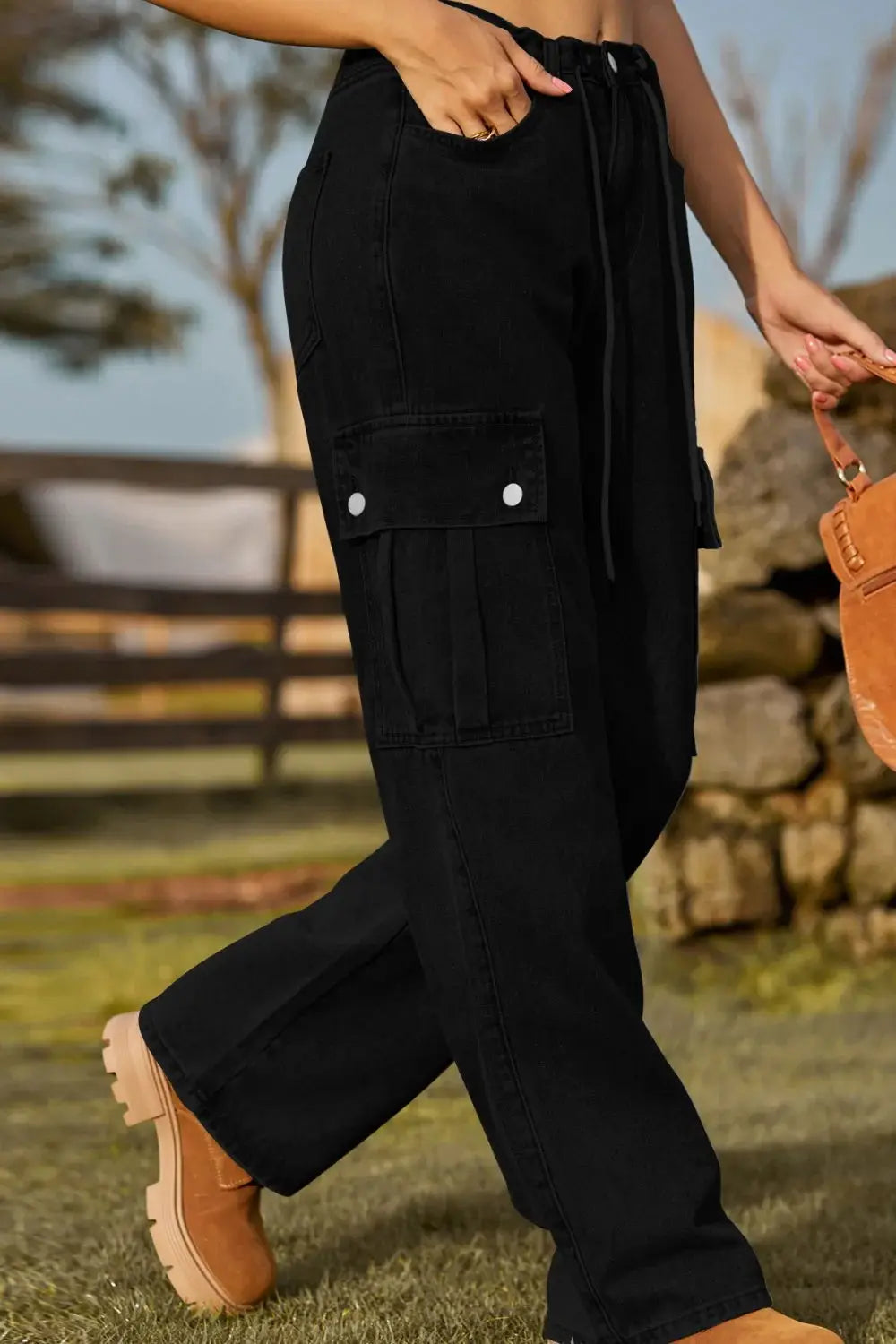 Loose Fit Drawstring Jeans with Pocket - Trendsi - Flyclothing LLC