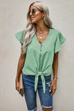 V-Neck Tie Hem Flutter Sleeve Blouse - Trendsi - Flyclothing LLC