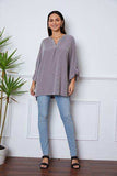 Notched Roll-Tab Sleeve Blouse - Trendsi - Flyclothing LLC