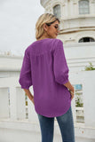 Swiss Dot Notched Neck Three-Quarter Sleeve Blouse - Trendsi - Flyclothing LLC