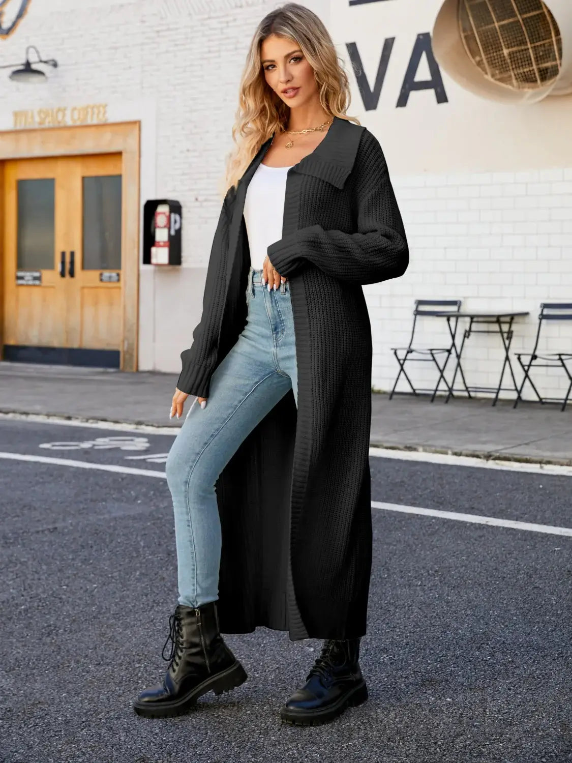 Full Size Collared Open Front Duster Cardigan - Trendsi - Flyclothing LLC