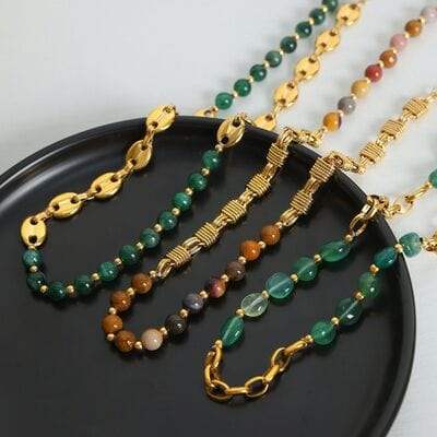 Beaded Titanium Steel Necklace - Trendsi - Flyclothing LLC