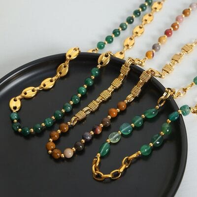 Beaded Titanium Steel Necklace - Trendsi
