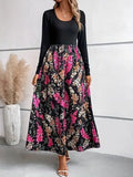 Floral Round Neck Long Sleeve Maxi Dress - Trendsi