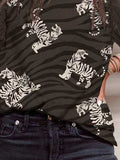 Ruffled Animal Print Round Neck Blouse - Trendsi - Flyclothing LLC