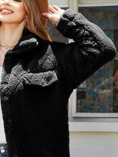 Texture Button Up Dropped Shoulder Coat - Trendsi - Flyclothing LLC