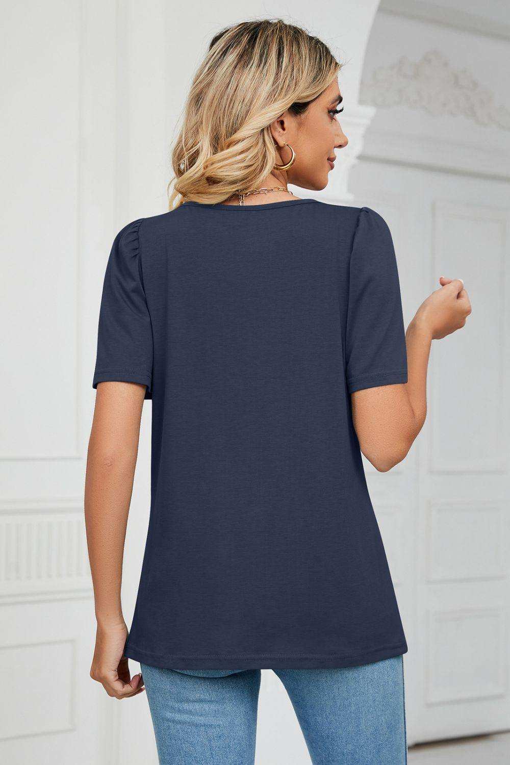 Square Neck Puff Sleeve Tee Shirt - Trendsi - Flyclothing LLC