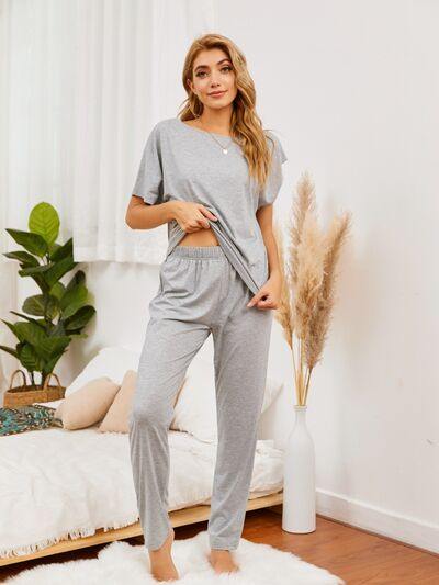 Round Neck Top and Pants Lounge Set - Trendsi