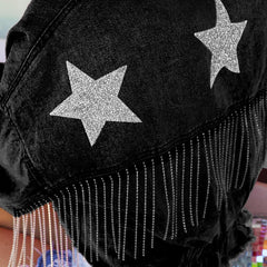 Distressed Raw Hem Dropped Shoulder Denim Jacket - Trendsi