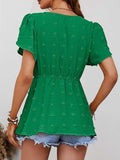 Swiss Dot Buttoned Petal Sleeve Peplum Blouse - Trendsi - Flyclothing LLC