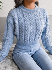 Cable-Knit Round Neck Sweater - Trendsi
