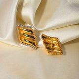 Inlaid Zircon Stainless Steel Geometric Stud Earrings - Trendsi - Flyclothing LLC