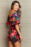 Printed Tied Flounce Sleeve Romper - Trendsi