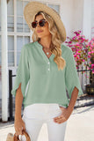 Notched Half Button T-Shirt - Trendsi - Flyclothing LLC