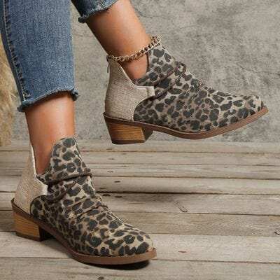 Contrast Canvas Low Heel Boots - Trendsi - Flyclothing LLC