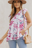 Printed V-Neck Babydoll Top - Trendsi