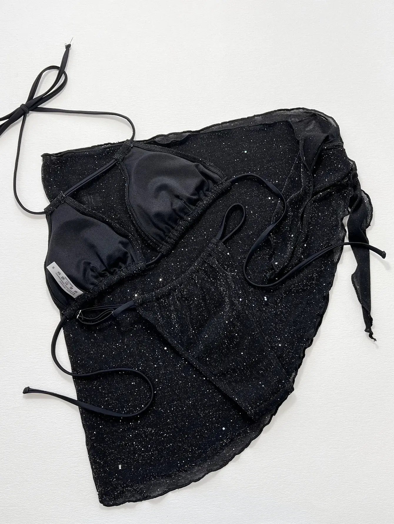 Glitter Halter Neck Backless Three-Piece Swim Set - Trendsi - Flyclothing LLC