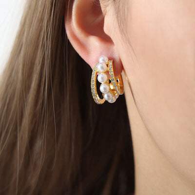 Pearl Titanium Steel C-Hoop Earrings - Trendsi - Flyclothing LLC