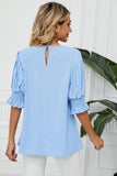 Pleated Flounce Sleeve Keyhole Blouse - Trendsi
