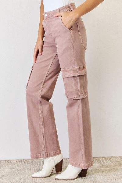 RISEN Full Size High Rise Cargo Wide Leg Jeans - Trendsi - Flyclothing LLC