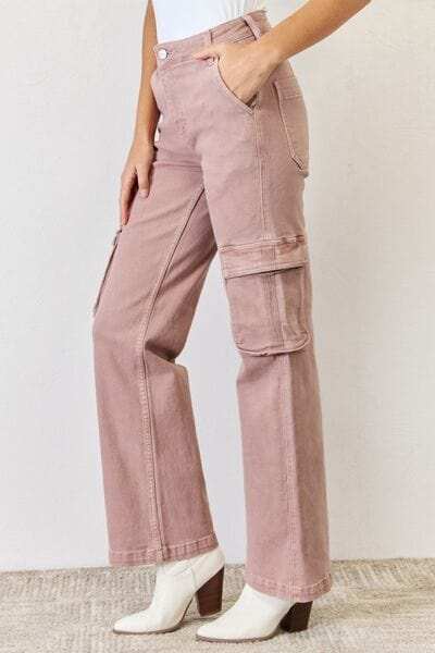 RISEN Full Size High Rise Cargo Wide Leg Jeans - Trendsi - Flyclothing LLC